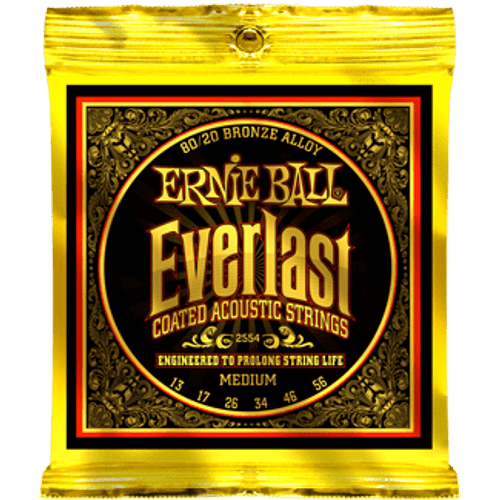 Ernie Ball Everlast Coated 80/20 Bronze Acoustic Guitar Strings 2554 Medium 13-56