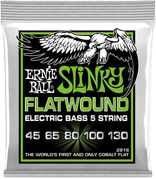 Ernie Ball 2816 Cobalt Flatwound Regular Slinky 5 String Bass Strings 45-130