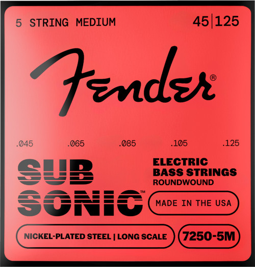 Fender SubSonic Nickelplated Steel Roundwound Bass Guitar Strings 7250-5M 5-String Medium 45-125