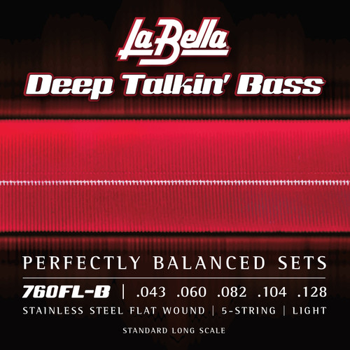 La Bella Deep Talkin' Stainless Steel Flat Wound Bass Strings 760FL-B 5-String Long Scale Light 43-128