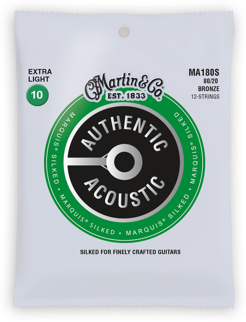 Martin MA180S Marquis Silked 80/20 Bronze Authentic Acoustic Guitar Strings 12-String Extra Light 10-47