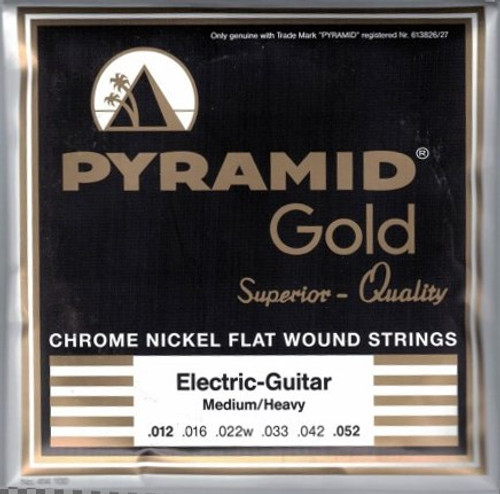 Pyramid Gold Chrome Pure Nickel Flat Wound Round Core Electric Guitar Strings R414 Medium Heavy 12-52