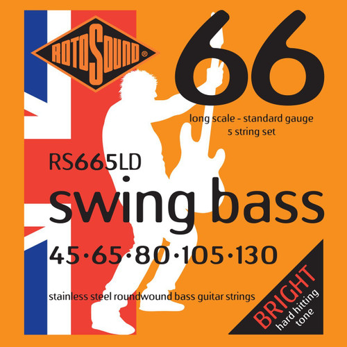 Rotosound RS665LD Long Scale 66 Stainless Steel 5-String Swing Electric Bass Strings Standard 45-130