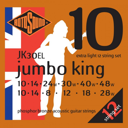 Rotosound Handmade Jumbo King Phosphor Bronze Acoustic Guitar Strings JK30EL 12-String X-Light 10-48