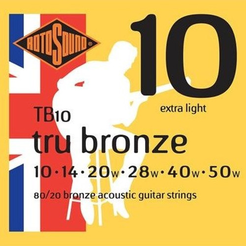 Rotosound Tru Bronze 80/20 Bronze Acoustic Guitar Strings TB10 Extra Light 10-50