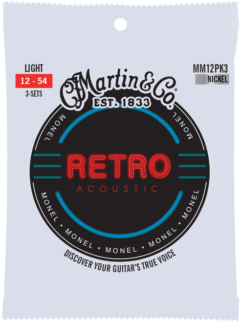 3 Pack - Martin Retro Monel Acoustic Guitar Strings MM12 Light 12-54