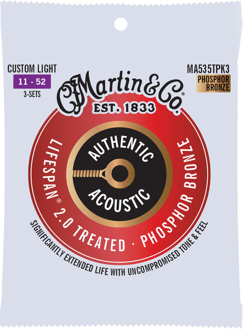 Martin MA535 SP Phosphor Bronze Authentic Acoustic Guitar Strings Custom  Light 11-52