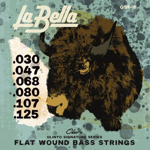 La Bella Olinto Signature Stainless Steel Flat Wound Electric Bass Strings 6-String Long Scale Medium Light 30-125