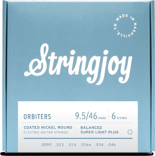 Stringjoy OR09546 Orbiters Coated Nickel Wound Electric Guitar Strings Balanced Super Light Plus 9.5-46