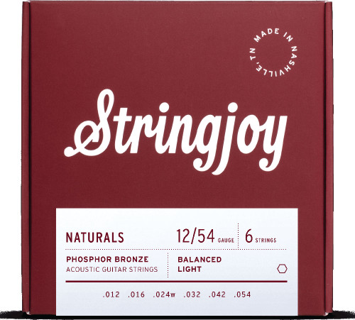 Stringjoy NB1254 Naturals Phosphor Bronze Acoustic Guitar Strings Light 12-54