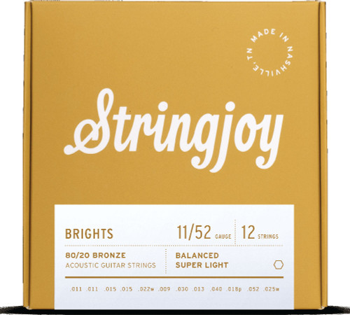 Stringjoy BB1125 Brights 80/20 Bronze Acoustic Guitar Strings 12-String Super Light 11-52