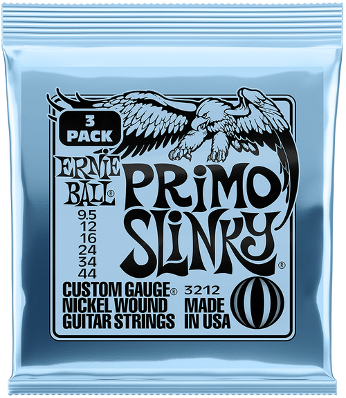 Ernie Ball 3212 3 Pack Nickel Wound Electric Guitar Strings Primo Slinky 9.5-44
