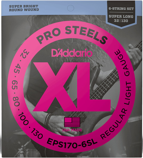 D'Addario XL ProSteels Electric Bass Guitar Strings EPS170-6SL 6-String Super Long 30-130