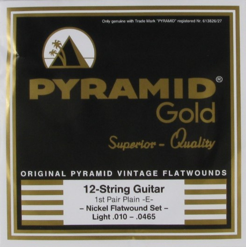 Pyramid Gold Chrome Pure Nickel Flat Wound Round Core 12String Electric Guitar Strings R31012