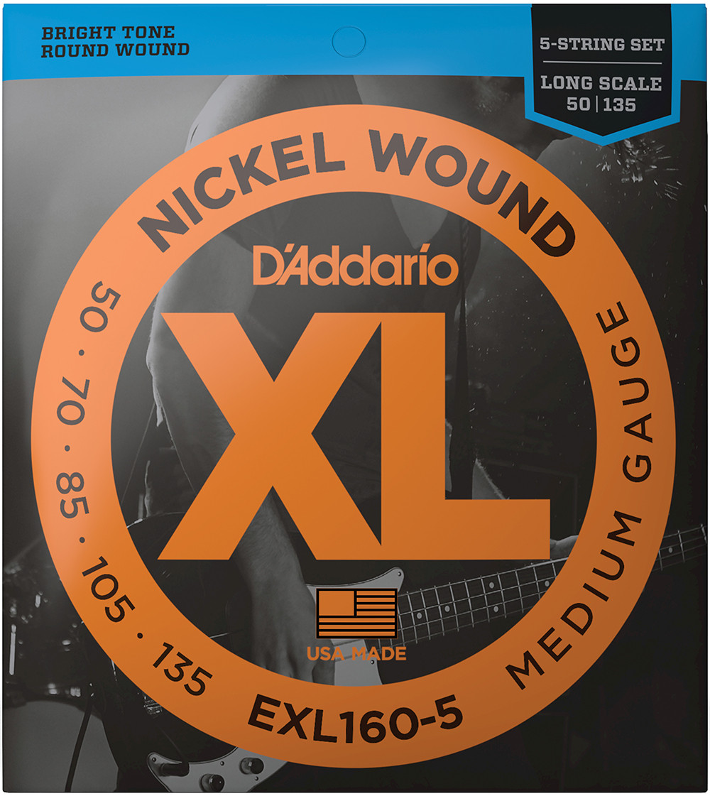 D'Addario XL Nickel Wound Electric 5-String Bass Guitar Strings