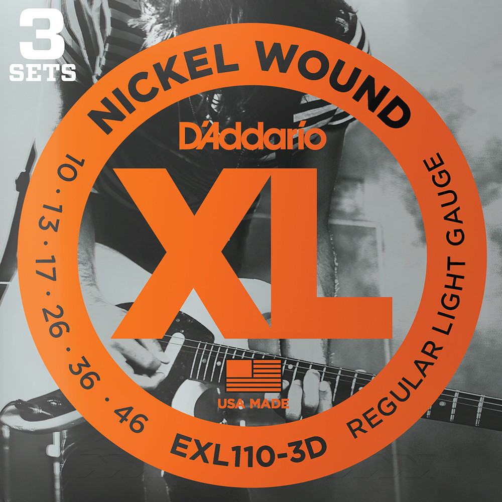 D'Addario 3 Pack EXL Nickel Wound Electric Guitar Strings EXL110