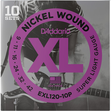 D'Addario 10 Pack EXL Electric Guitar Strings EXL120-10P Super Light 9-42