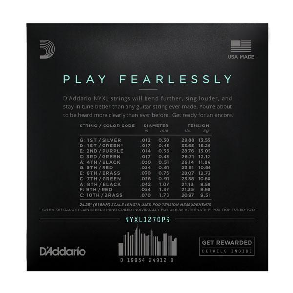 D'Addario NYXL1270PS C6 Pedal Steel Guitar Strings, Custom Medium