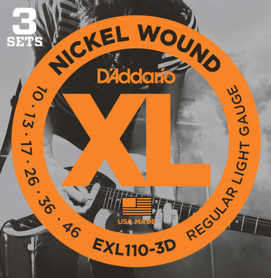 D'Addario 3 Pack EXL Nickel Wound Electric Guitar Strings
