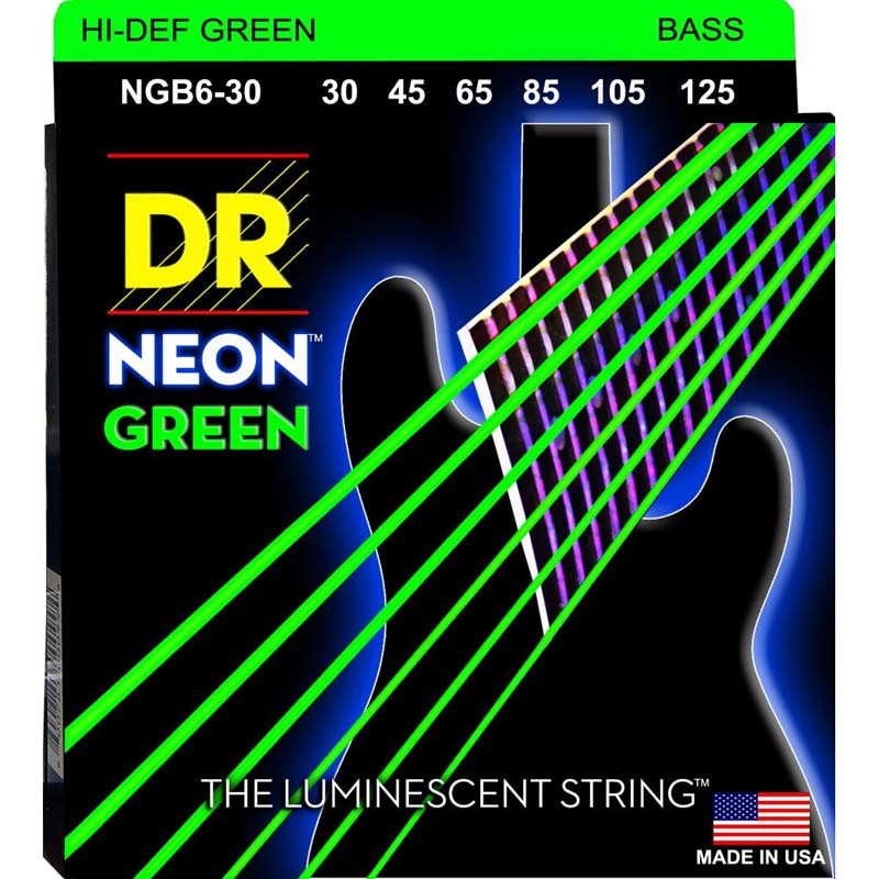 DR Hi-Def Neon Green K3 Coated Bass Guitar Strings NGB6-30 Med 6s