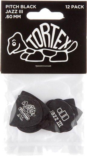 Dunlop Tortex Pitch Black Jazz III Guitar Picks 482 PB Jazz III
