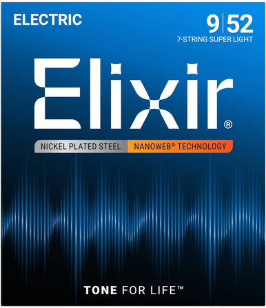 Elixir Nanoweb Coated Nickel Plated Electric 7-String Guitar Strings ...