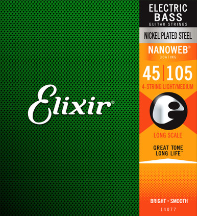 Elixir Nanoweb Coated Long Scale 4-String Bass Strings 14077 Light Medium 45-105