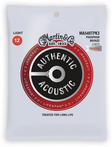 Martin 3 Packs Lifespan Treated Phosphor Bronze Authentic Acoustic Guitar Strings