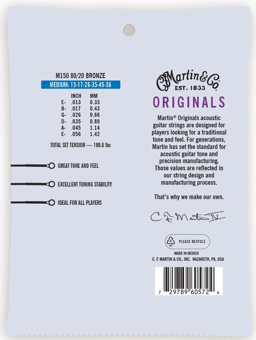 Martin M150 The Originals 80/20 Bronze Acoustic Guitar Strings