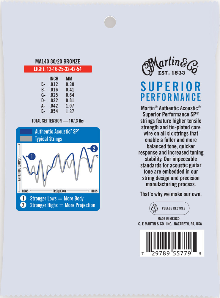 Martin MA140 SP 80/20 Bronze Authentic Acoustic Guitar Strings