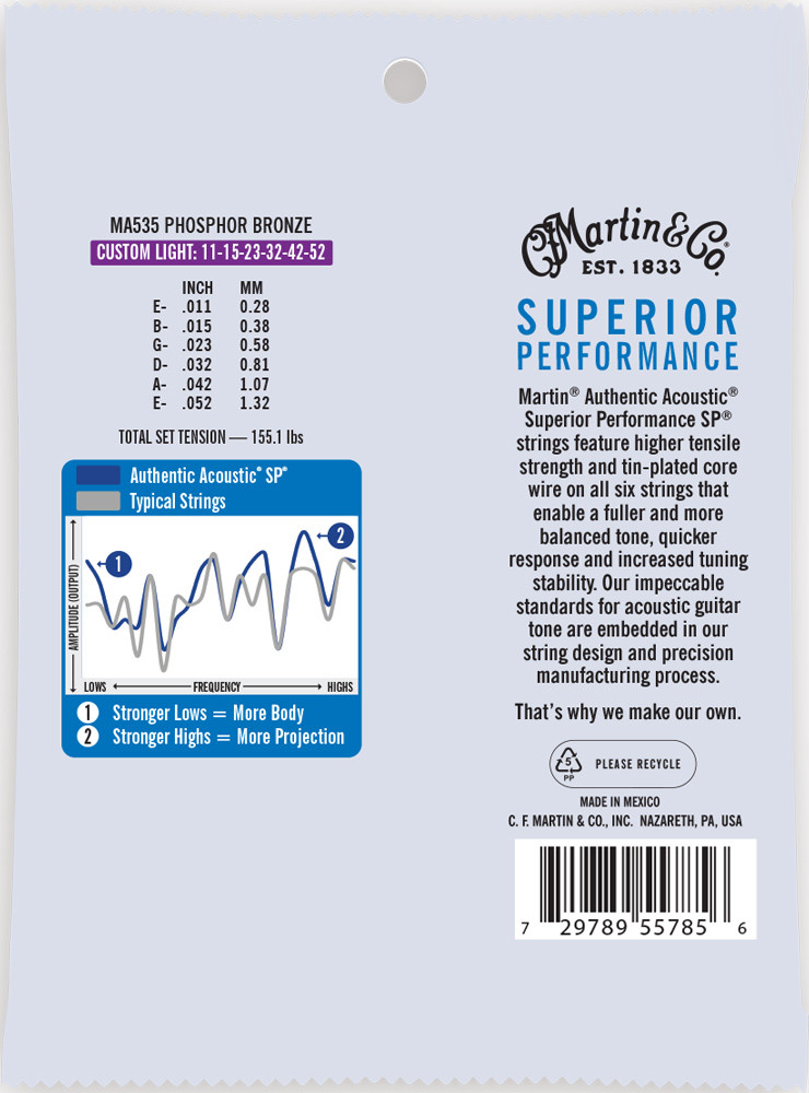 Martin MA535 SP Phosphor Bronze Authentic Acoustic Guitar Strings