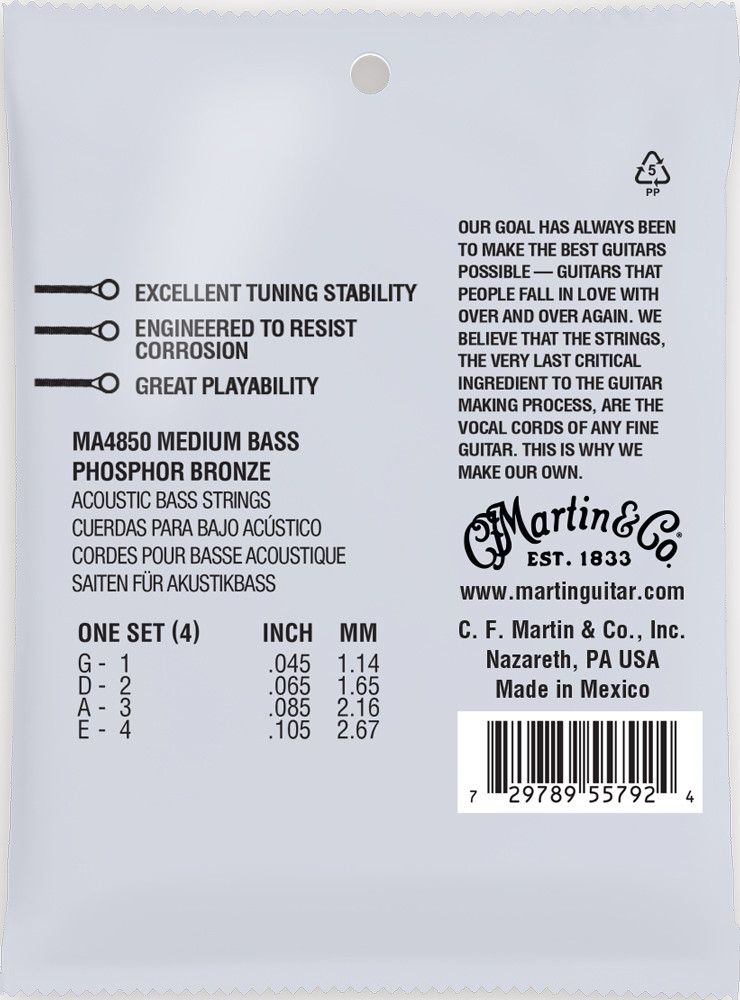 Martin Authentic Acoustic SP Acoustic Bass Strings MA4850 Medium