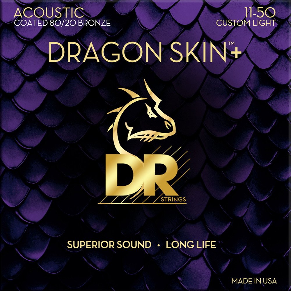Cordes Guitare Acoustique DR Dragon Skin+ Custom Light 11-50 - Fils 80/20 Avec Revêtement K3 - Son Clair, Longue Durée De Vie - 10