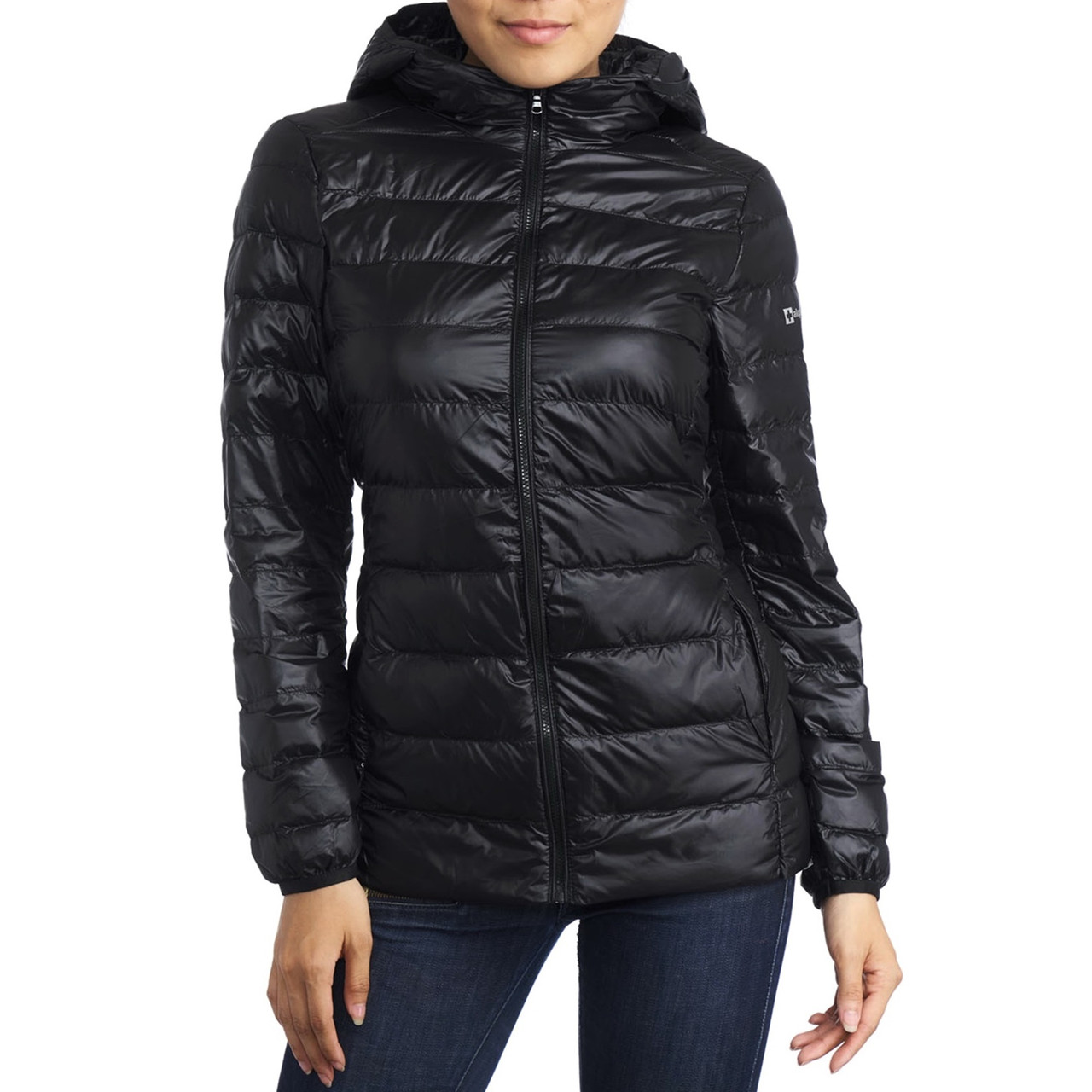 Alpine Swiss Womens Hooded Down Jacket Puffer Bubble Coat Packable Light Parka, Size: Large, Black