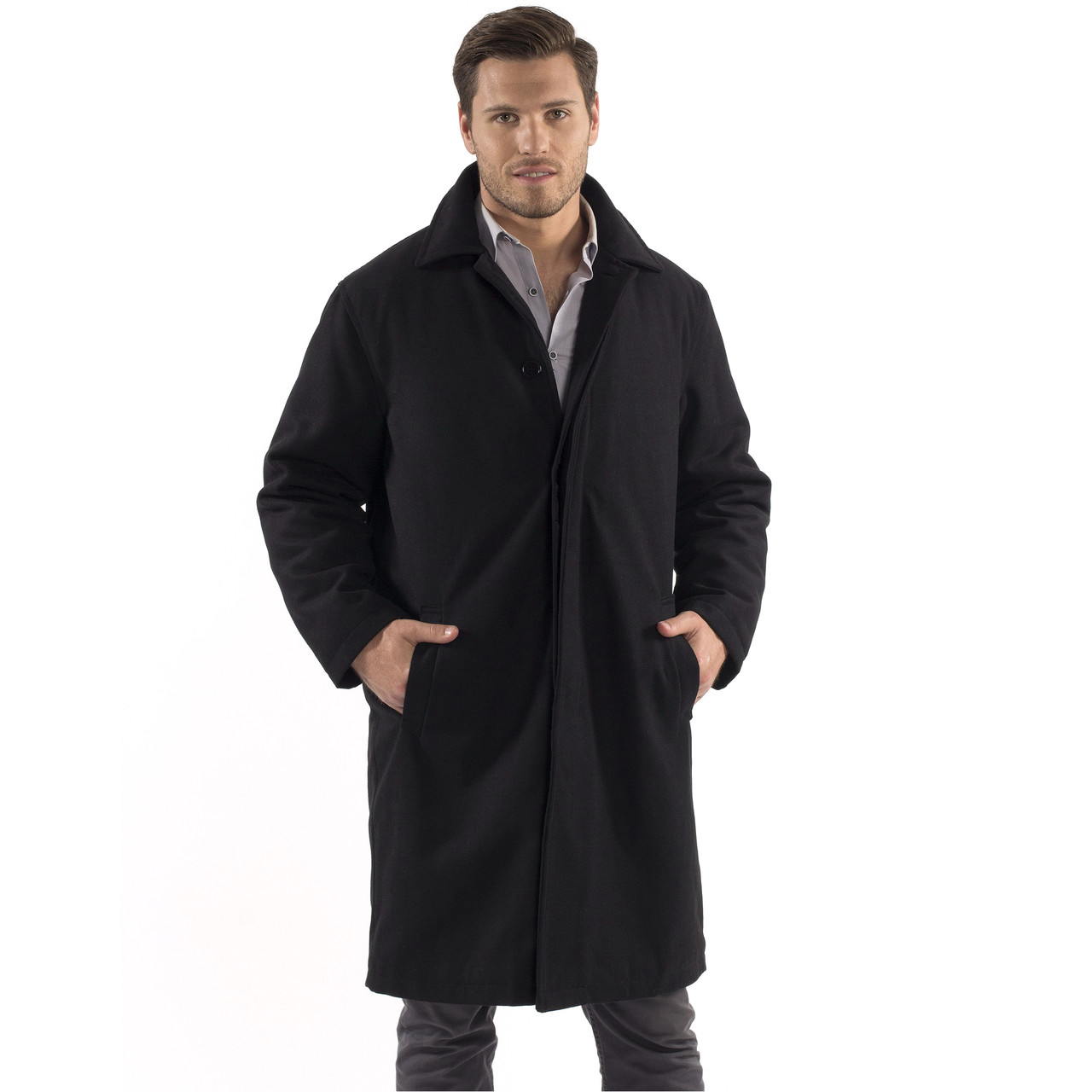 Alpine Swiss Zach Mens Wool Trench Coat Knee Length Overcoat Black XL