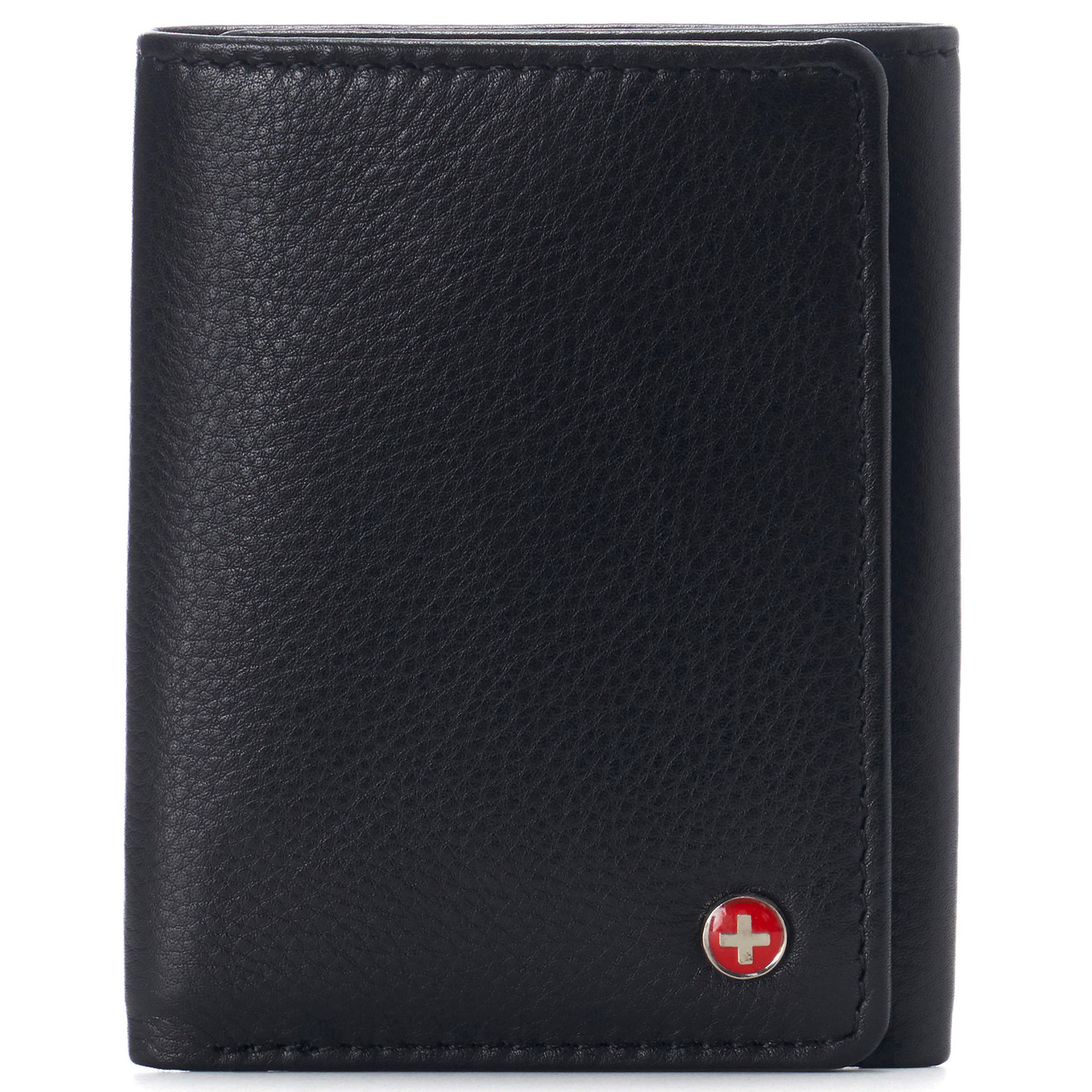 Genuine Black Leather Trifold Wallet Men