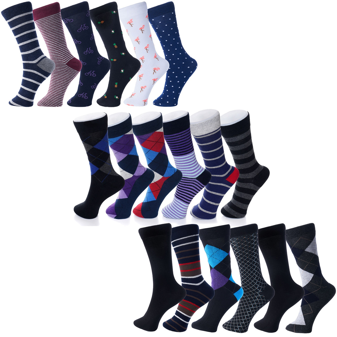 Alpine Swiss Mens Cotton 18 Pack Dress Socks Solid Ribbed Argyle Shoe ...