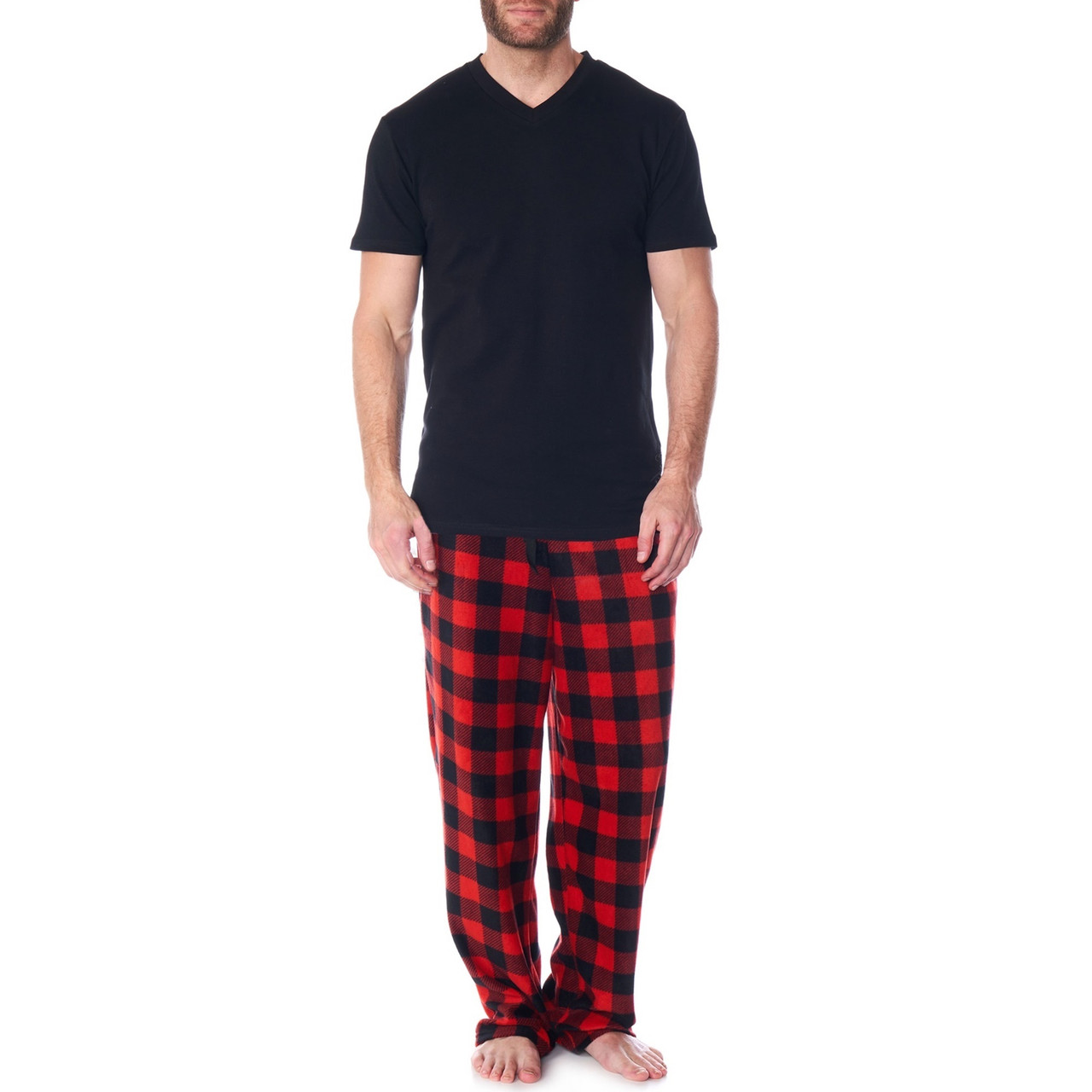 Mens Cotton Red & Black Plaid Pajama Set