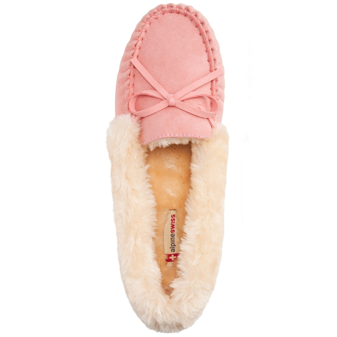Alpine Swiss Leah Womens Shearling Moccasin Slippers Faux Fur Slip on House Shoes, Women's, Size: 8, Black