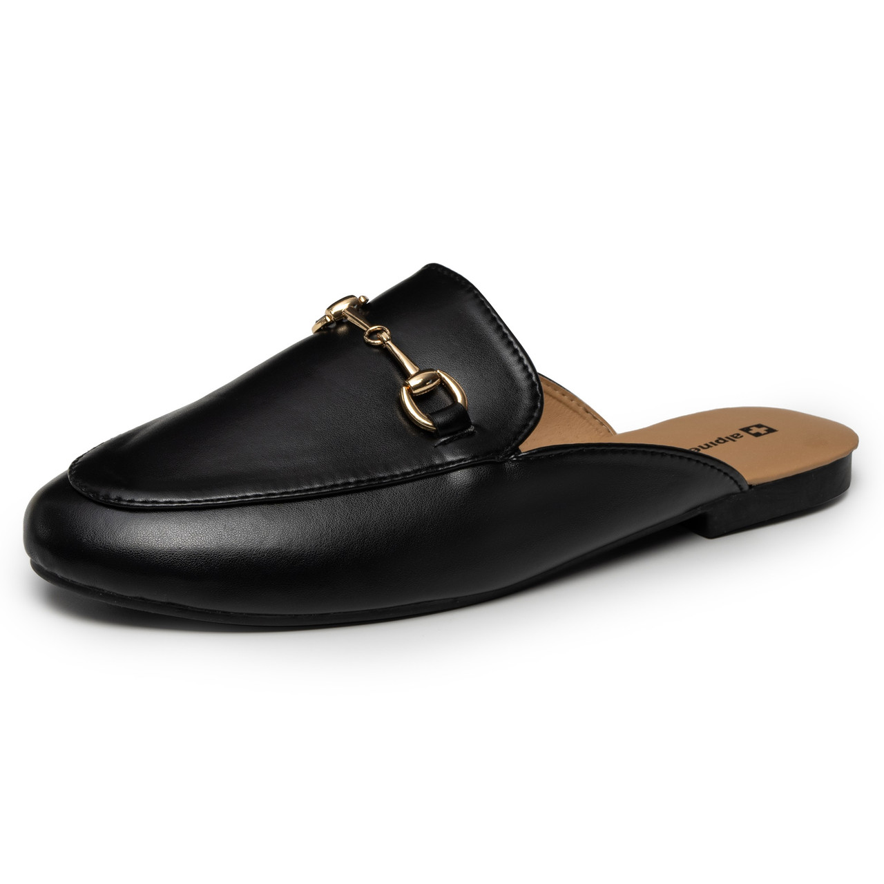 Alpine Swiss Erin Womens Flat Mules Loafers Round Toe Blackless