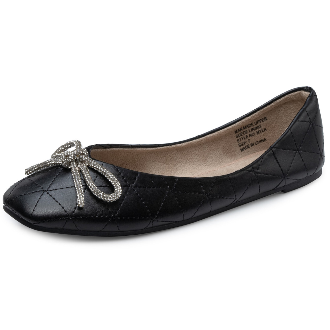 Alpine Swiss Myla Womens Ballet Flats Square Toe Rhinestone Bow