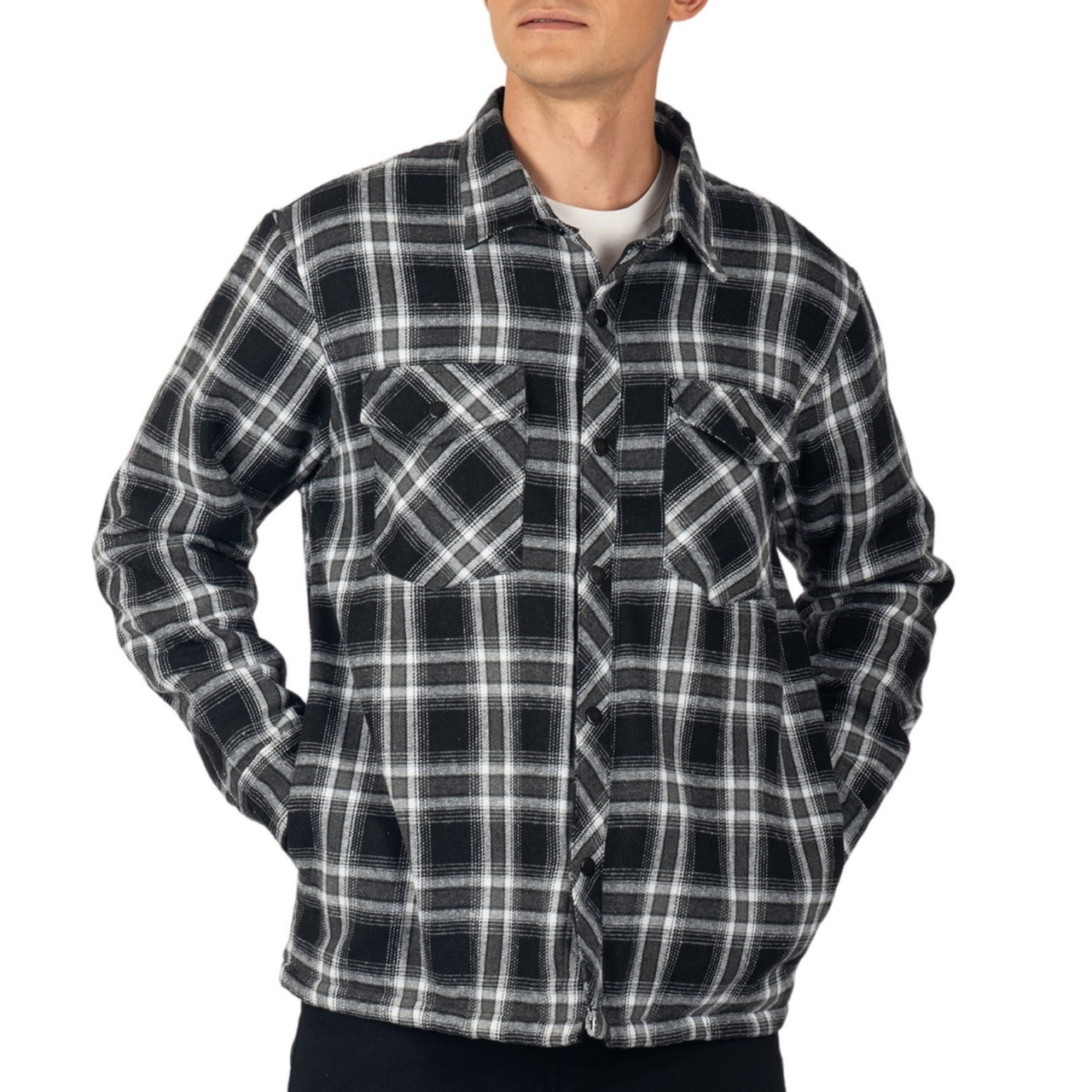 Alpine Swiss Mens Henry Quilted Flannel Jacket Warm Plaid Shacket