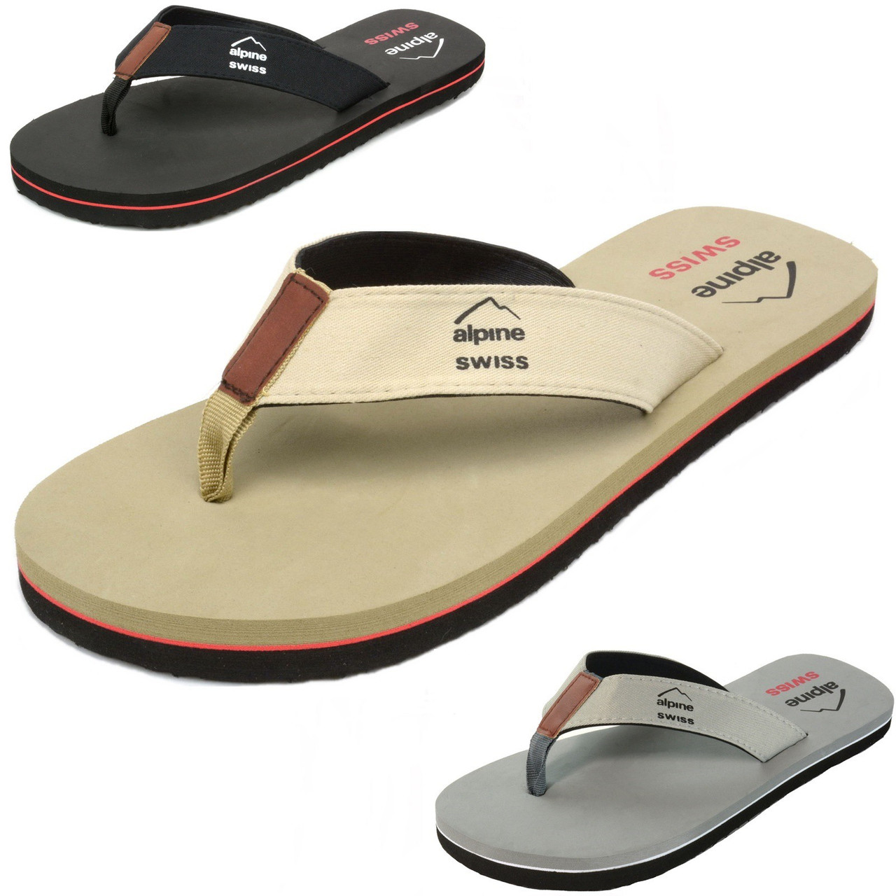 Swiss Mens Flip Flops Beach Sandals Lightweight EVA Sole Comfort Thongs - Alpine Swiss