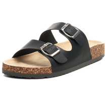 Alpine Swiss Womens Double Strap Contour Sandals | Adjustable Buckle Slides | Vegan Leather Footbed Sandals | Ergonomic Cork-Inspired Sole | Casual Summer Footwear Slip On Slides with Buckles