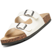 Alpine Swiss Womens Double Strap Contour Sandals Slip on Buckle Slides Vegan Leather Footbed Sandal Ergonomic Cork-Inspired Sole Summer Footwear UPC