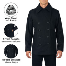 Alpine Swiss Mason Mens Wool Blend Pea Coat Jacket Double Breasted Dress Coat UPC