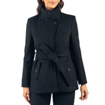 Alpine Swiss Bella Womens Belted Blazer Button Up Wool Coat Funnel Neck Jacket Size