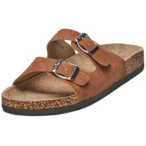 Alpine Swiss Mens Double Strap Contour Sandals | Adjustable Buckle Slides | Vegan Leather Footbed Sandals | Ergonomic Cork-Inspired Sole | Casual Summer Footwear Slip On Slides with Buckles