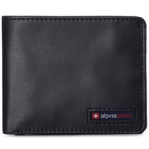 Alpine Swiss Mens Genuine Leather RFID Safe Bifold Wallet Passcase 2 ID Windows Size