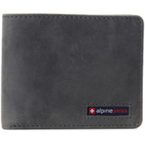 Alpine Swiss Mens Genuine Leather RFID Safe Bifold Wallet Passcase 2 ID Windows UPC